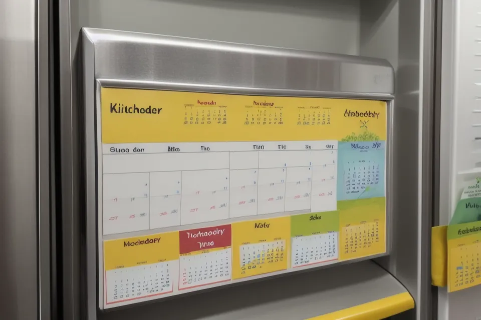 Calendario escolar y nota recordatoria de respirar en una heladera familiar.